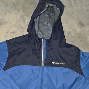 Columbia Windbreaker Youth Large 14/16 Black‎ Blue Lightweight Zip Up Hooded